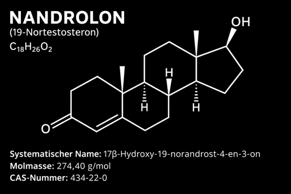 Strukturformel von Nandrolon auf schwarzem Hintergrund