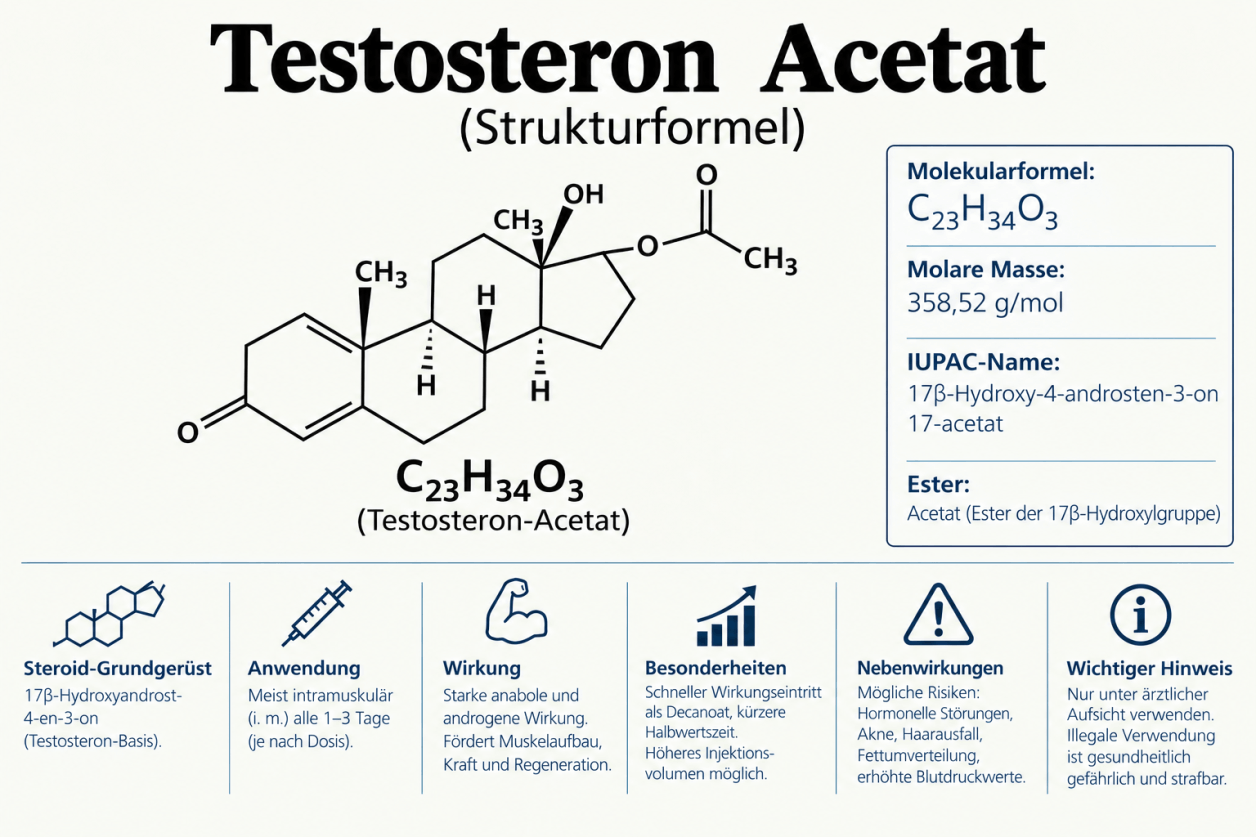 Testosteron Acetat – chemische Struktur, Wirkung und Risiken im Überblick
